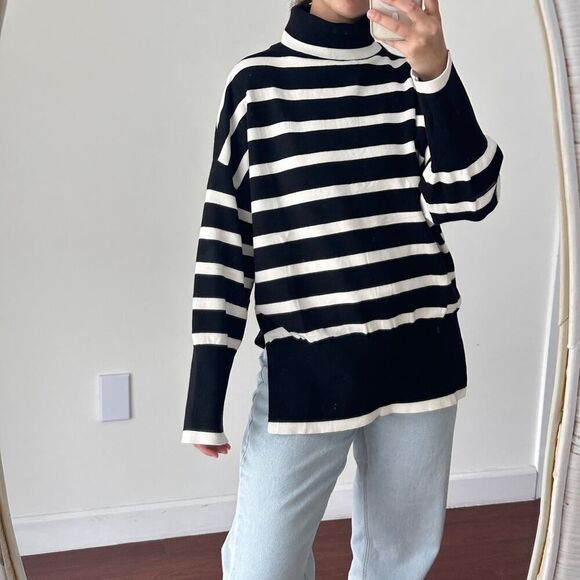 Black and white knit turtleneck elegant sweater minimalist L - Picture 5 of 7